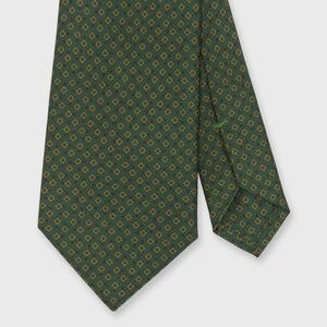 MASHBURN Silk Print Tie in Green/Gold/Brown Diamond